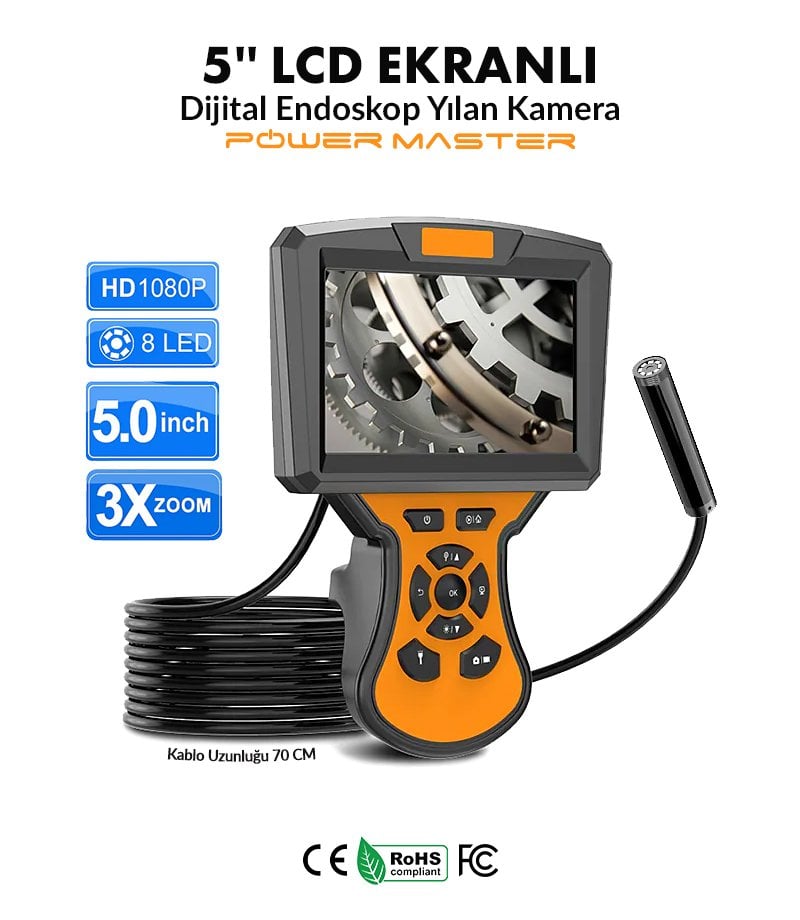 Powermaster PM-14282 5 İnç LCD Ekranlı Dijital Endoskop Yılan Kamera