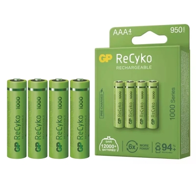 GP RECYKO 950 MAH AAA İNCE 4LÜ ŞARJLI KALEM PİL GP100AAAHCE-2EB4 (GPRHC103E001)