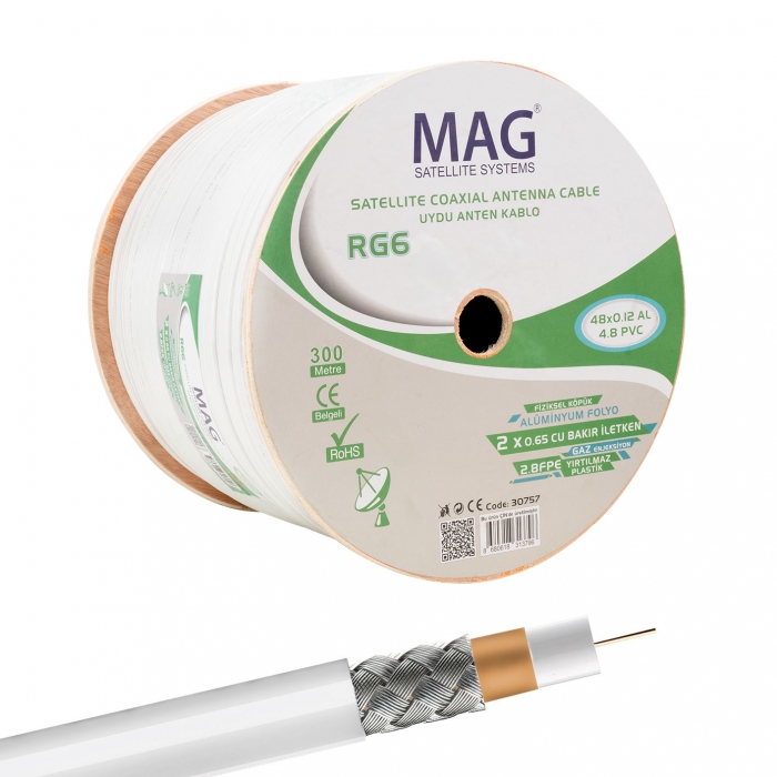 MAG RG59 FA MİNİ DUAL BİTİŞİK 48 TEL ANTEN KABLOSU (300 METRE)