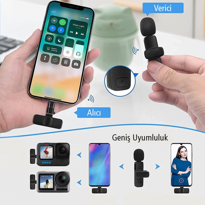 MAGICVOICE K8 KABLOSUZ TYPE-C VLOGGER YAKA MİKROFONU (ANDROİD, GOPRO, OSMO ACTION, IPHONE, IPAD)