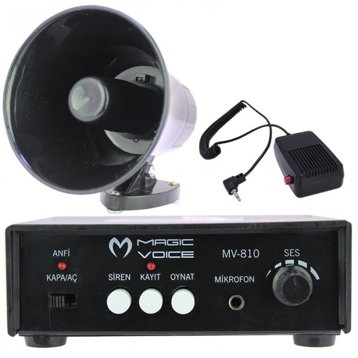 MAGICVOICE MV-800 KAYIT SİREN MİNİ PAZARCI ANFİ SETİ MIKNATISLI (ANFİ+HOPARLÖR+MİKROFON)