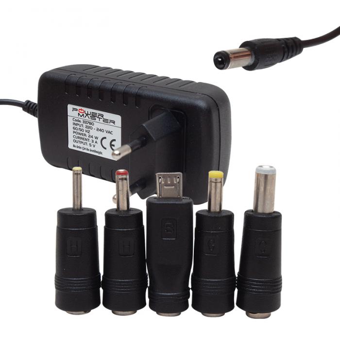 POWERMASTER PM-33780 5 VOLT - 3 AMPER - 15 WATT ÇOK UÇLU UNIVERSAL ADAPTÖR  (+ 5 ADET UÇU UNUTMA)