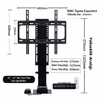 POWERMASTER PM-24928 32 - 57 İNÇ AYARLANABİLİR YÜKSEKLİK UZAKTAN KUMANDALI TV KALDIRMA LİFT ASANSÖRÜ