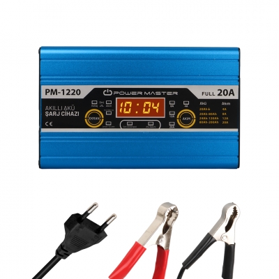 POWERMASTER PM-1220 12 VOLT MAX 20 AMPER LCD EKRANLI KURU - ASİT - JEL AKÜ ŞARJ CİHAZI