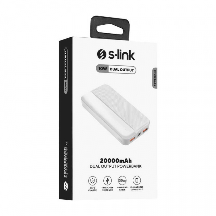 S-LINK P201 20000 MAH PRM MİCRO+TYPE-C+USB BEYAZ POWERBANK