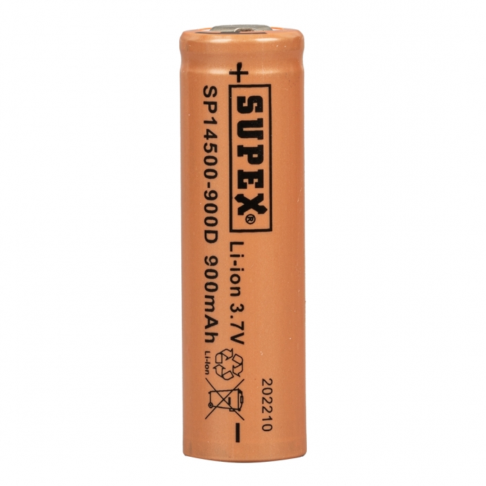 SUPEX 14500-900D LİTYUM ION 3.7 VOLT 900 MAH ŞARJ EDİLEBİLİR DÜZ KAFA BAŞLIKSIZ PİL TEKLİ