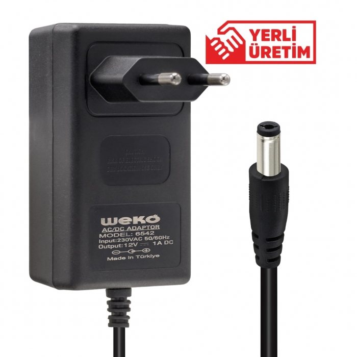 WEKO 12 VOLT - 1 AMPER 5.5*2.5 UÇLU YERLİ ÜRETİM PLASTİK KASA PRİZ TİPİ  ADAPTÖR