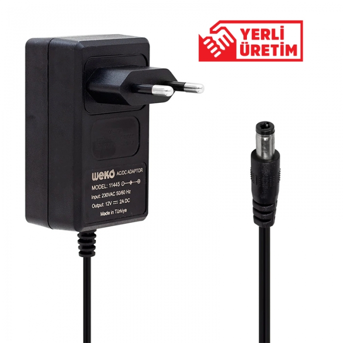 WEKO 12 VOLT - 2 AMPER 5.5*2.5 UÇLU YERLİ ÜRETİM PLASTİK KASA PRİZ TİPİ ADAPTÖR