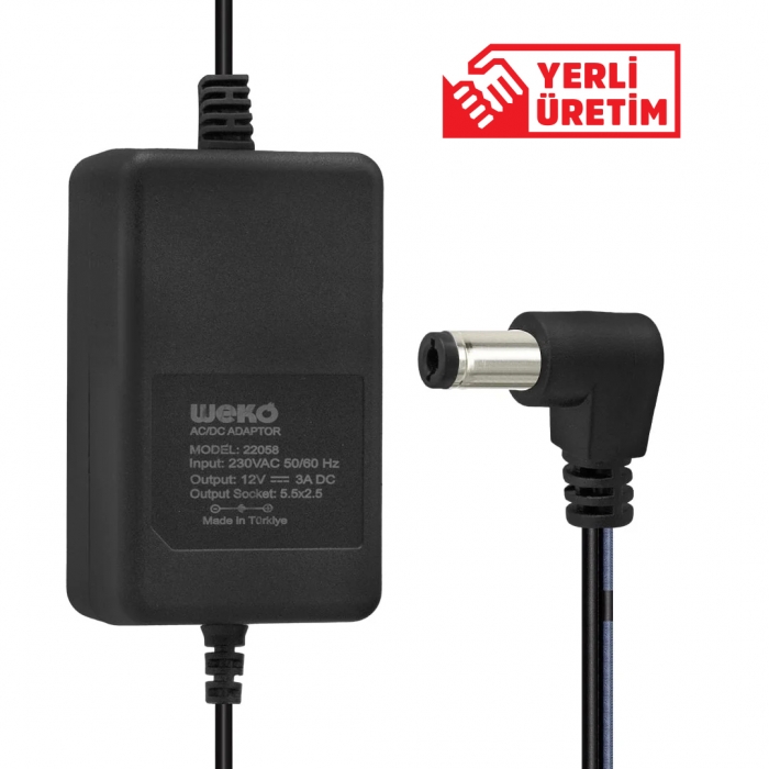 WEKO 12 VOLT - 3 AMPER 5.5*2.5 UÇLU YERLİ ÜRETİM PLASTİK KASA MASAÜSTÜ ADAPTÖR