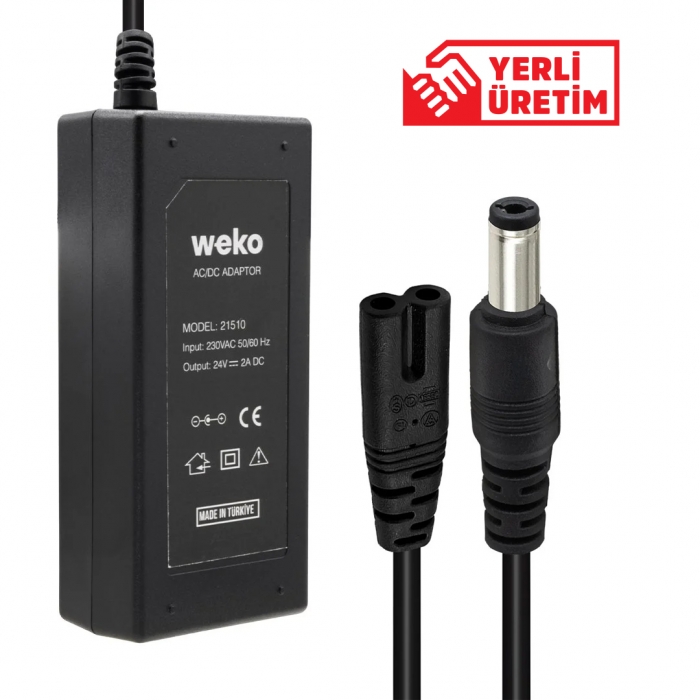 WEKO 24 VOLT - 2 AMPER 5.5*2.5 UÇLU YERLİ ÜRETİM PLASTİK KASA MASAÜSTÜ ADAPTÖR