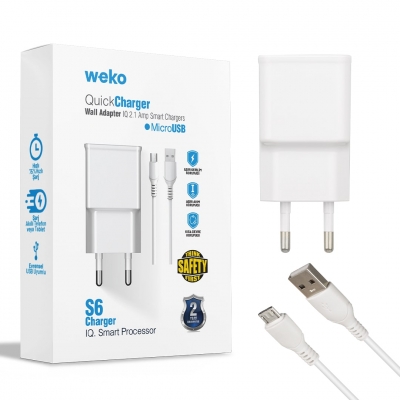 WEKO WK-21434 S6 2.1 AMPER ŞARJ BAŞLIK ADAPTÖRÜ + MICRO USB KABLO(NO:3)