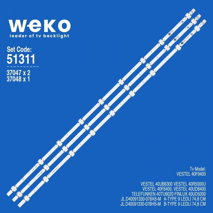 WKSET-6311 37047X2 37048X1 JL.D40091330-078A/HS-M  3 ADET LED BAR (9+9LENS)