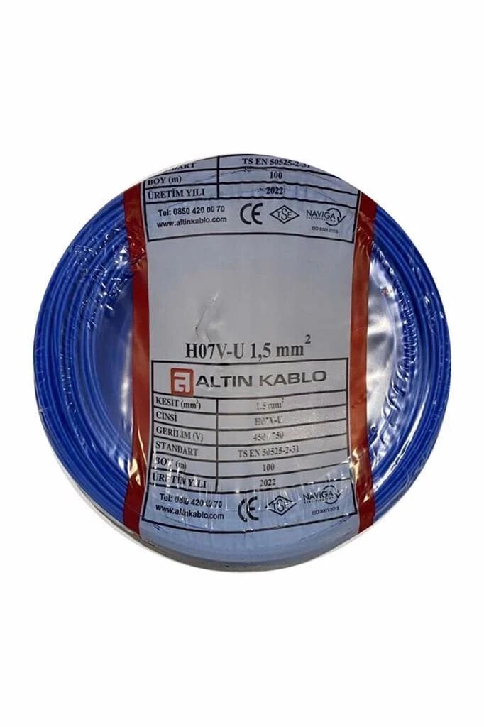 Altın Kablo 1,5 mm Nya Tek Damarlı Bakır Elektrik Kablosu Mavi 100 Metre