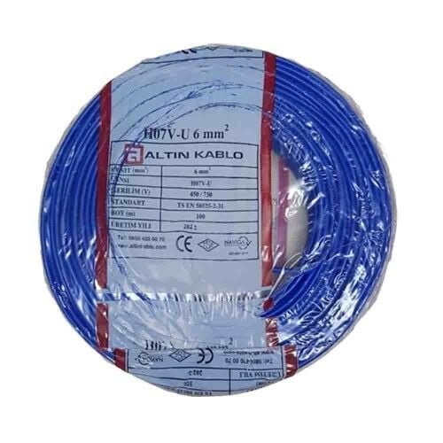 Altın Kablo 6 mm Nya Tek Damarlı Bakır Elektrik Kablosu Mavi 100 Metre