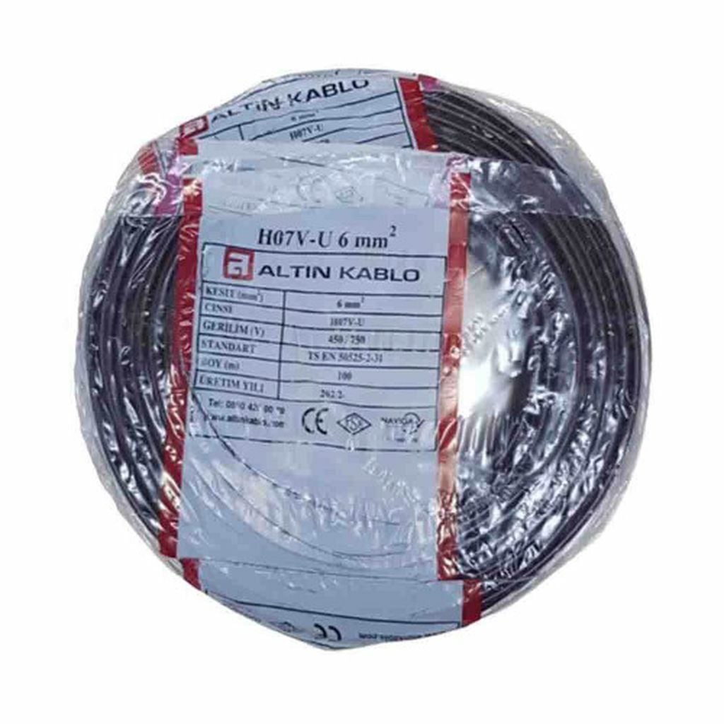 Altın Kablo 6 mm Nya Tek Damarlı Bakır Elektrik Kablosu Siyah 100 Metre