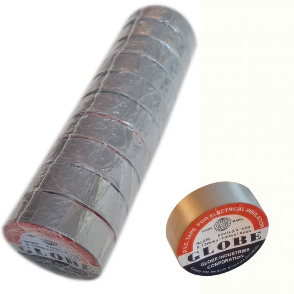 Globe Marka Gri 0.13Mmx19Mmx10Yrd İzole Elektrik Bandı 10 Lu Paket