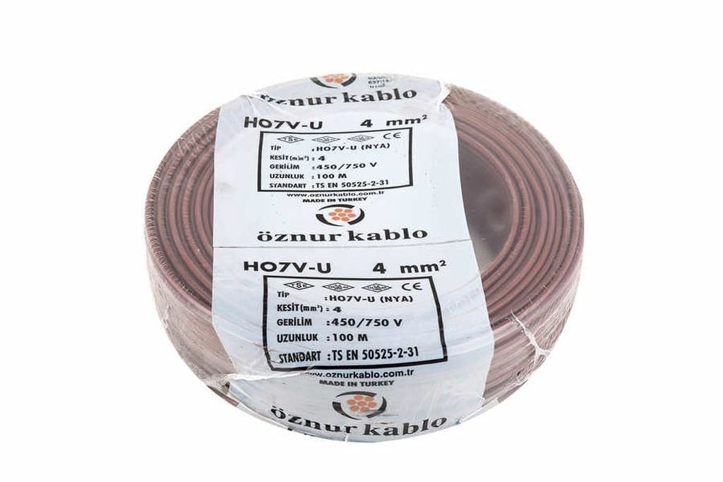Öznur Kablo 4 mm Nya Tek Damarlı Bakır Elektrik Kablosu Kahverengi 100 Metre