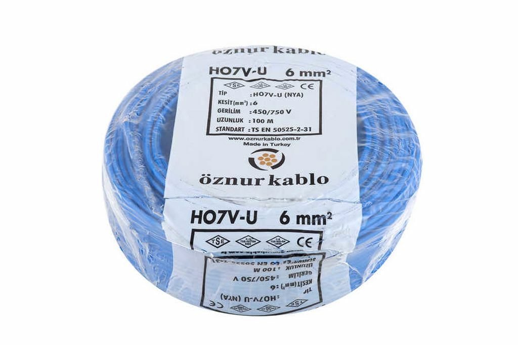 Öznur Kablo 6 mm Nya Tek Damarlı Bakır Elektrik Kablosu Mavi 100 Metre