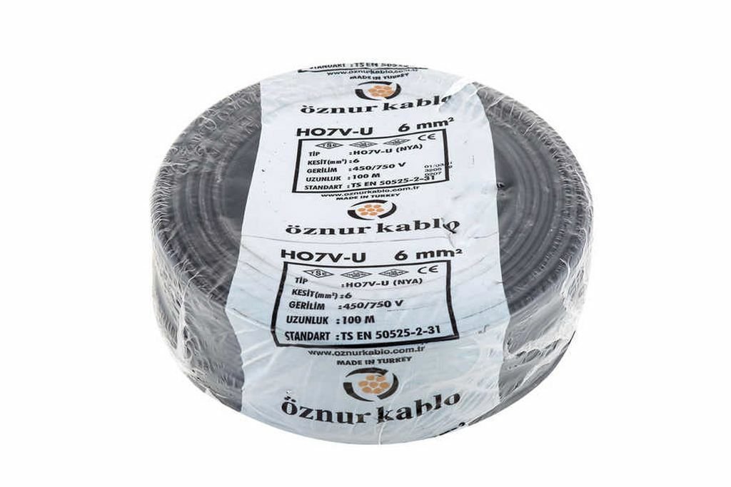 Öznur Kablo 6 mm Nya Tek Damarlı Bakır Elektrik Kablosu Siyah 100 Metre