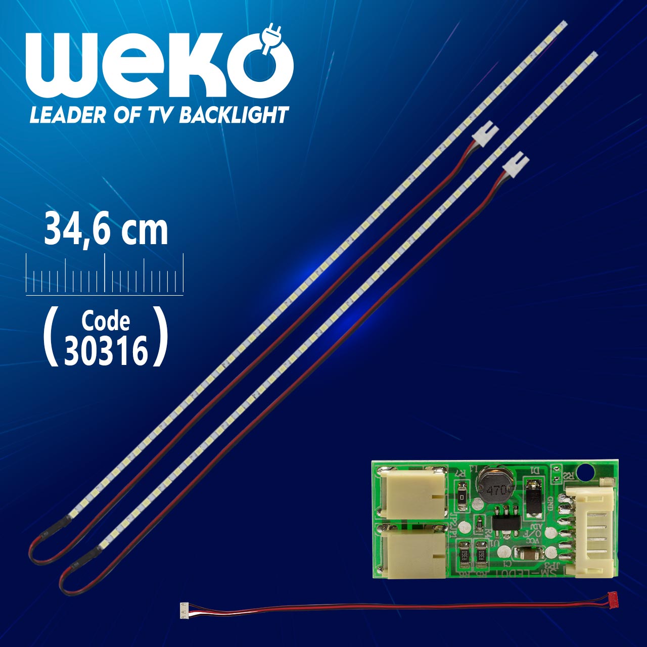 17" UNİVERSAL MONİTÖR E-LED 57 LEDLİ (2835) 340MM 12V ÇİFT LED+SÜRÜCÜ+KABLO TAKIM 34.6 CM (WK-1375)