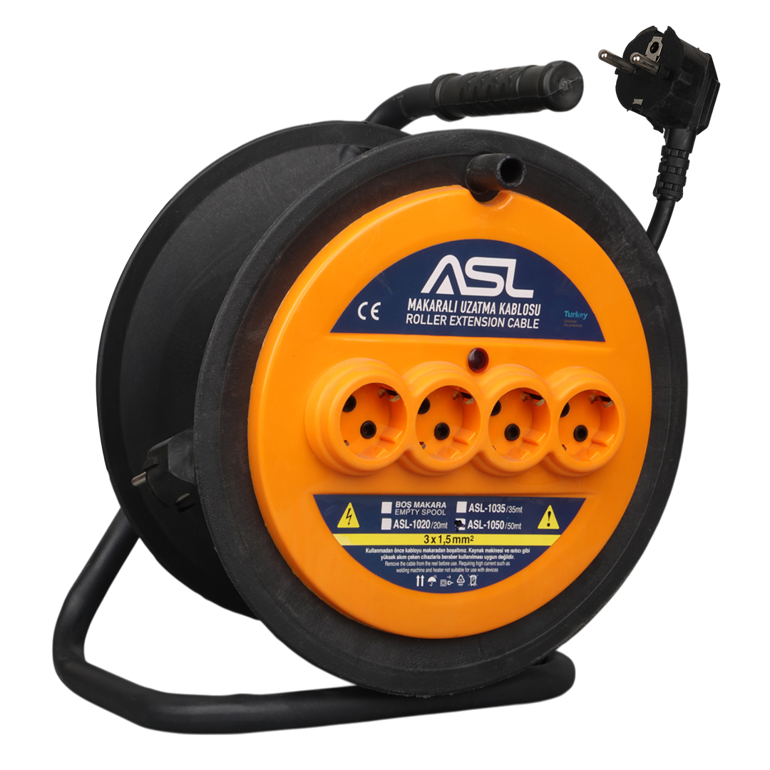 ASL ASL-1050 50 METRE 4 PRİZ GİRİŞLİ SEYYAR MAKARALI UZATMA KABLOSU 3X1.5MM