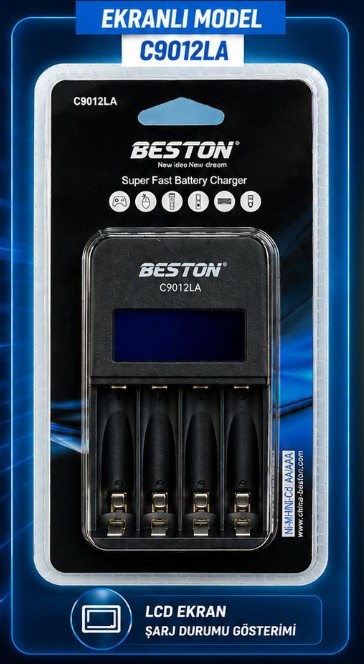 BESTON C9012LA AA/AAA 4'LÜ EKRANLI HIZLI PİL ŞARJ CİHAZI (PİLSİZ)
