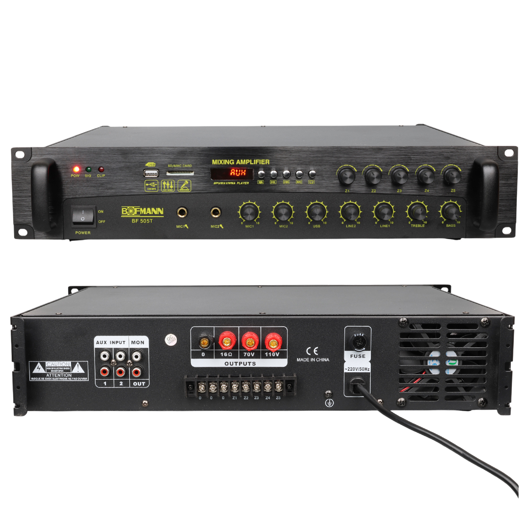BOFMANN BF-505T 500 WATT USB/SD/BLUETOOTH HAT TRAFOLU 5 BÖLGELİ MIXER ANFİ 430X360X85MM