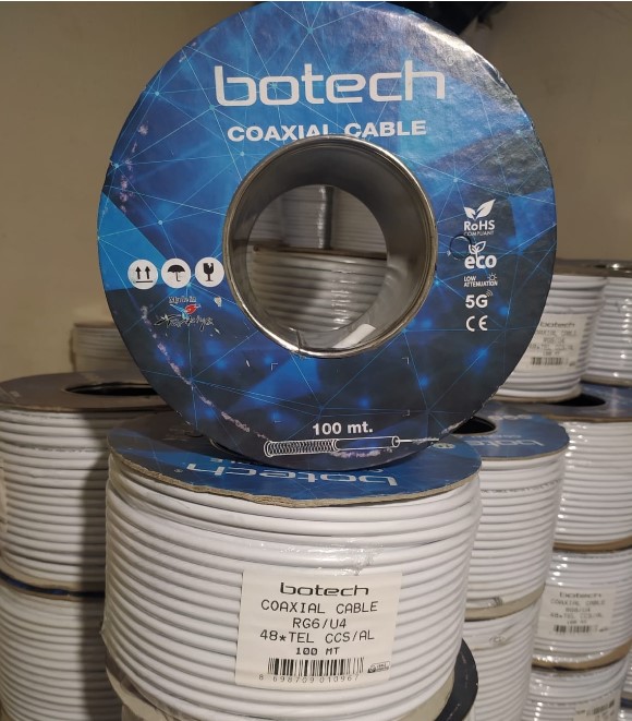BOTECH RG6/U4 0.90 MM 48*0.12 TEL CCS MAKARALI YERLİ ÜRETİM ANTEN KABLOSU (100 METRE)