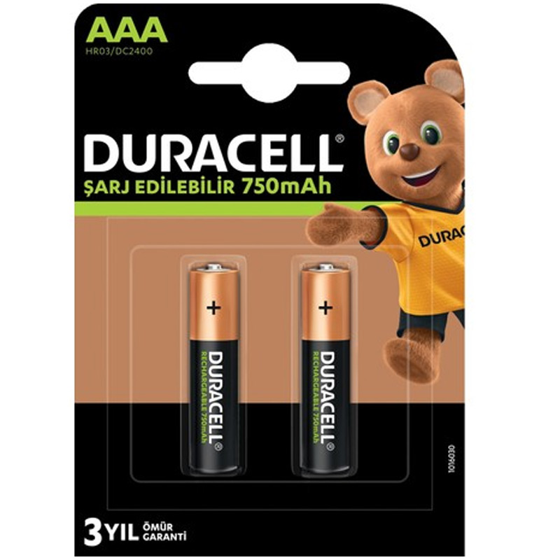DURACELL HR03/DC2400  AAA İNCE 2'Lİ 750 MAH ŞARJLI PİL