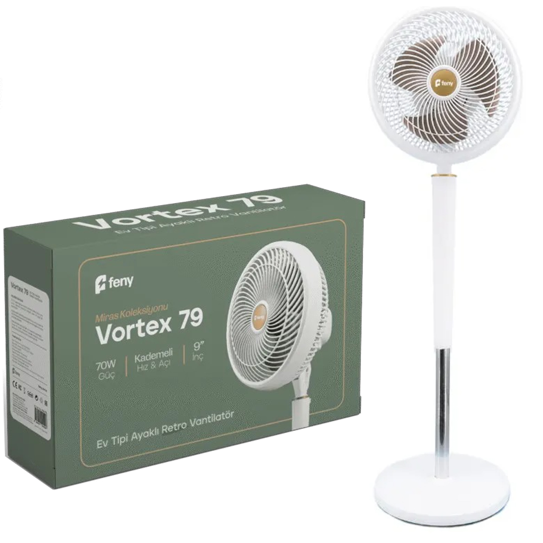 FENY FN-F15 VORTEK 79 EV-OFİS TİPİ AYAKLI ÇİFT MOTORLU 2000RPM 70W KADEMELİ RETRO 9'' VANTİLATÖR