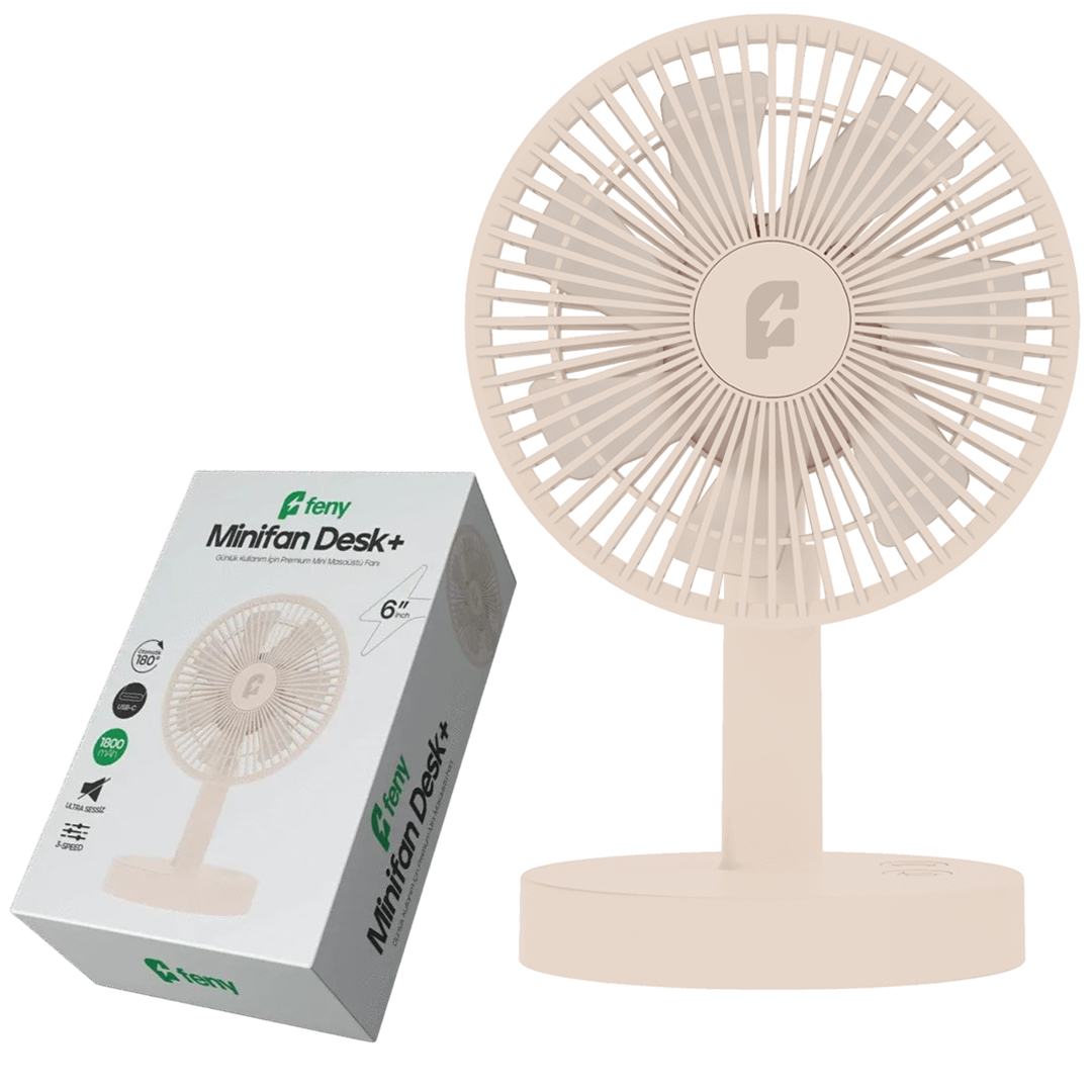 FENY FN-F75 180° ULTRA SESSİZ 3 KADEMELİ 1800 MAH ŞARJLI MİNİ 6" MASAÜSTÜ BEYAZ FAN VANTİLATÖR