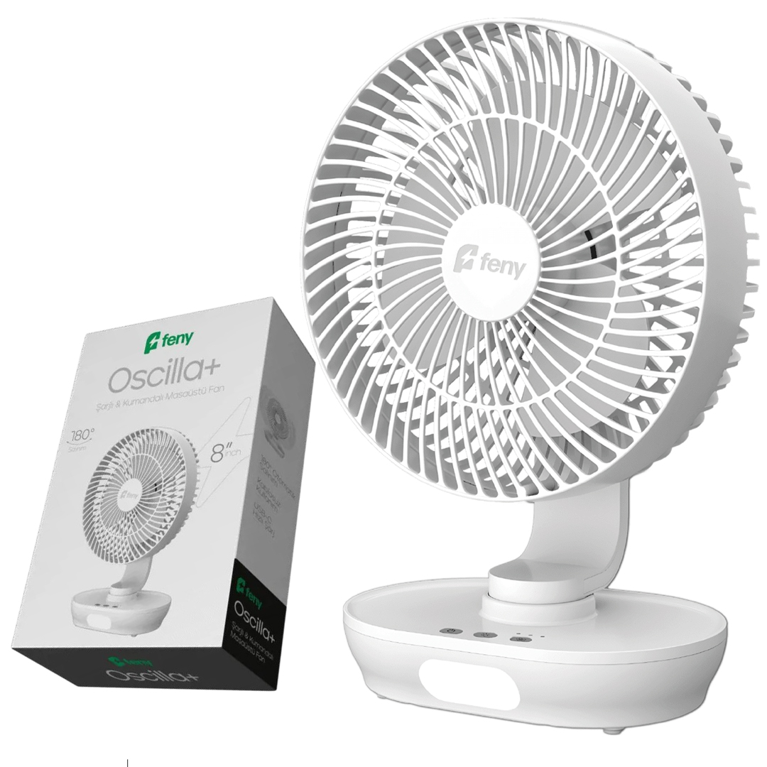 FENY FN-F88 OSCİLLA 3 KADEME HIZ AYARLI 180° 3000 MAH ŞARJLI KUMANDALI 8" MASÜSTÜ FAN VANTİLATÖR
