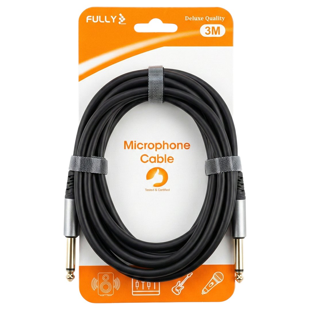 FULLY G-527S 3 METRE 6.3MM MONO JACK-JACK PROFESYONEL ALÜMİNYUM BAŞLIKLI GİTAR VE ENSTRÜMAN KABLOSU
