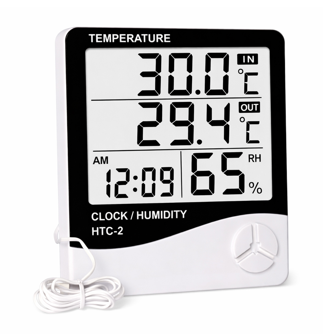 GESİ HTC-2 DİJİTAL EKRANLI ISI VE NEM ÖLÇER SAAT ALARM DIŞ MEKAN PROBLU TERMOMETRE