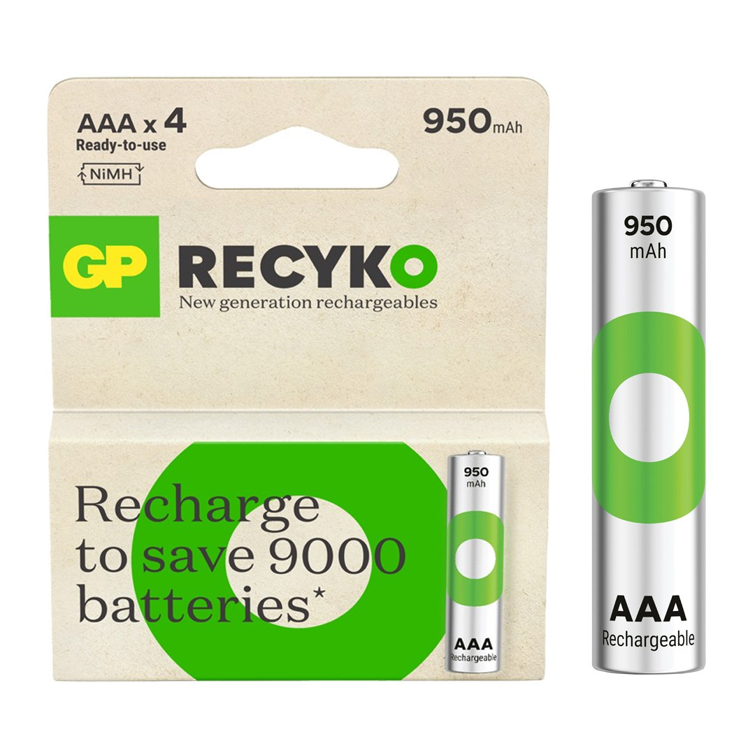 GP RECYKO 950 MAH NI-MH AAA 4'LÜ ŞARJLI İNCE KALEM PİL GP100AAAHCE-2EB4 (GPRHC103E001)