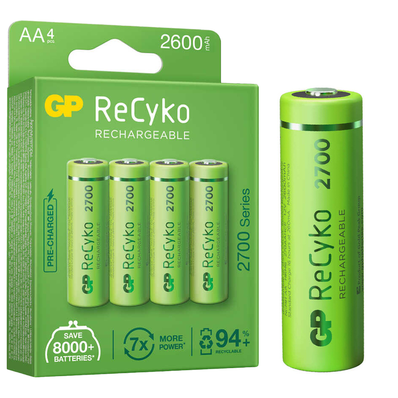 GP RECYKO AA 2600 MAH ŞARJLI 4'LÜ PİL GP270AAHCE-2EB4 (GPRHC272E001)