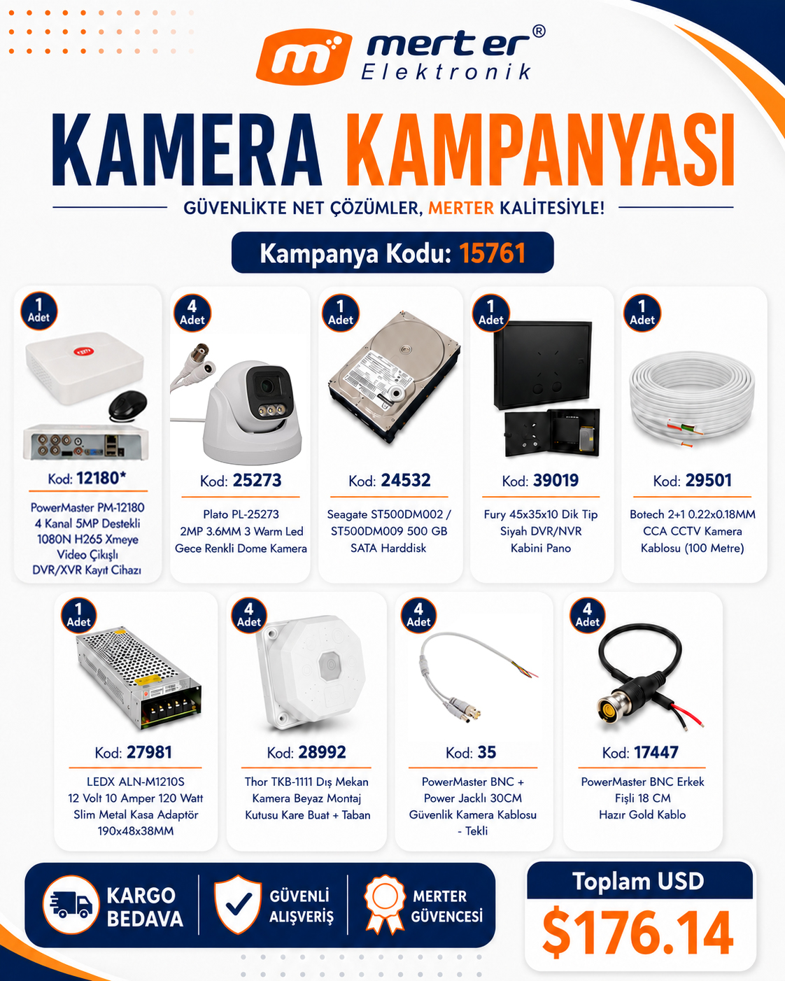 KAMERA KAMPANYASI 4'LÜ SET AHD DOME WARM LED GECE GÖRÜŞLÜ RENKLİ KAMERA
