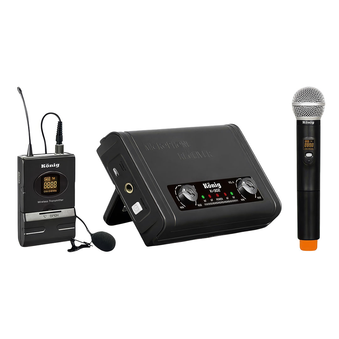 KÖNİG K-302 EY UHF-SABİT-ÇİFT KANAL 1 EL + 1 YAKA TELSİZ MİKROFON