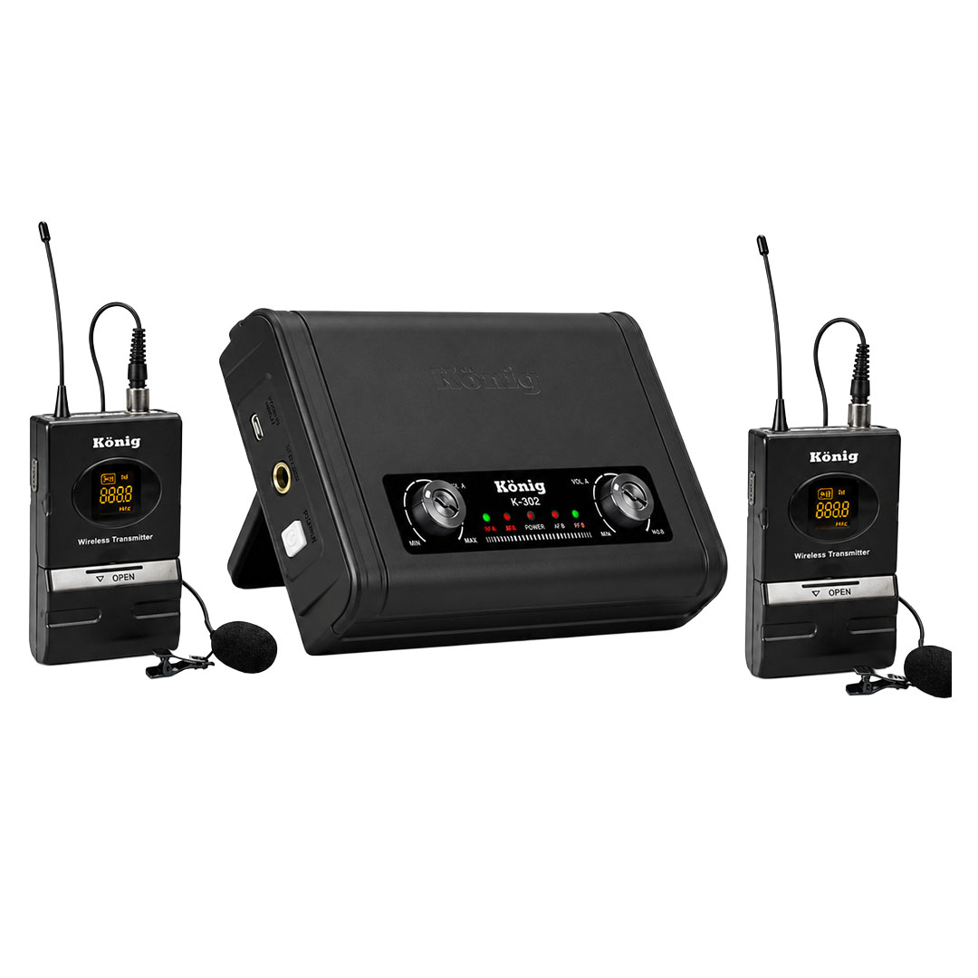 KÖNİG K-302YY KABLOSUZ YAKA MİKROFON SETİ (YAKA + YAKA UHF ÇİFT KANAL)