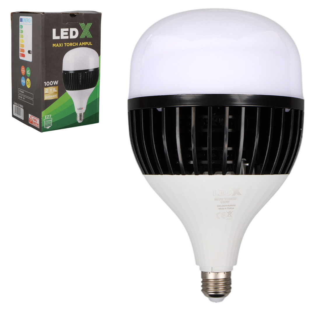 LEDX AL-TH100 100 WATT 9000 LÜMEN E27 AKIM KORUMALI BEYAZ MAXI KRİSTAL TORCH LED AMPUL