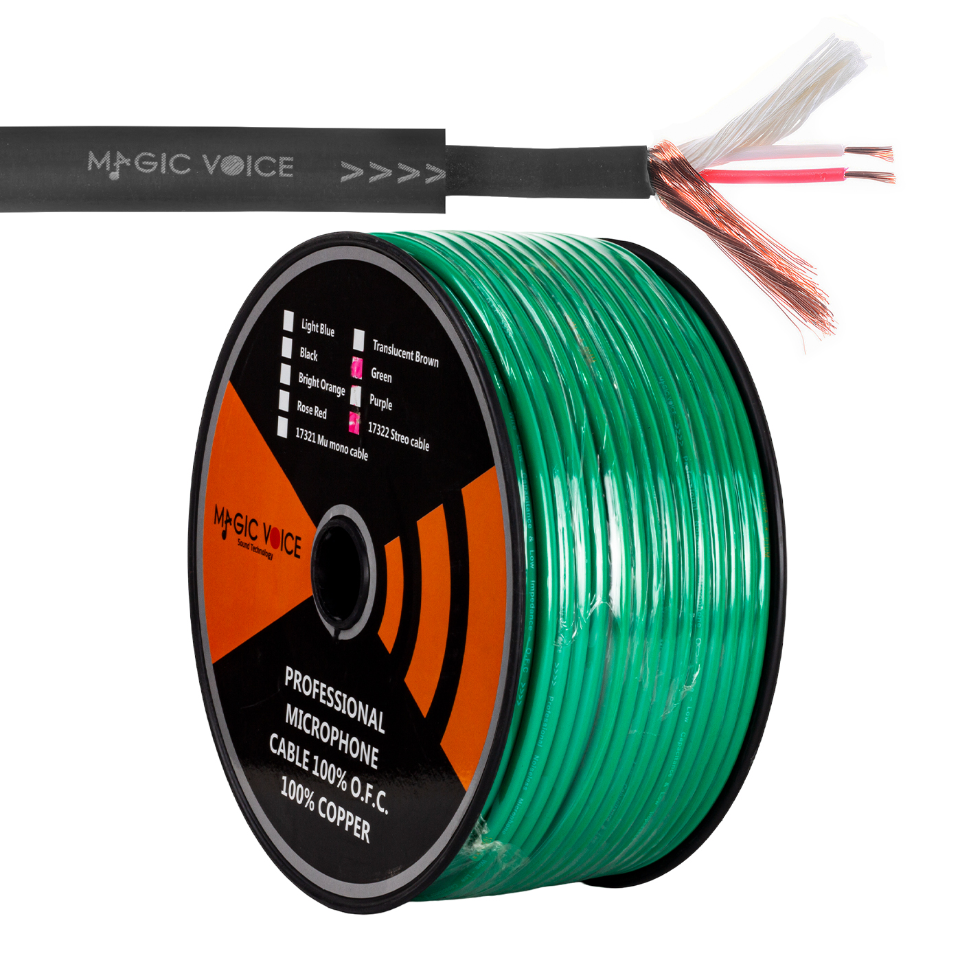 MAGİCVOİCE B96 PROFESYONEL 2 DAMARLI BLENDAJLI ENSTRÜMAN BAKIR MİKROFON KABLOSU STEREO 100 METRE (YEŞİL)