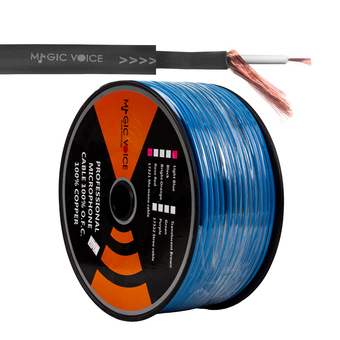 MAGİCVOİCE B96 PROFESYONEL TEK DAMARLI BLENDAJLI ENSTRÜMAN BAKIR MİKROFON KABLOSU MONO 100 METRE (AÇIK MAVİ)