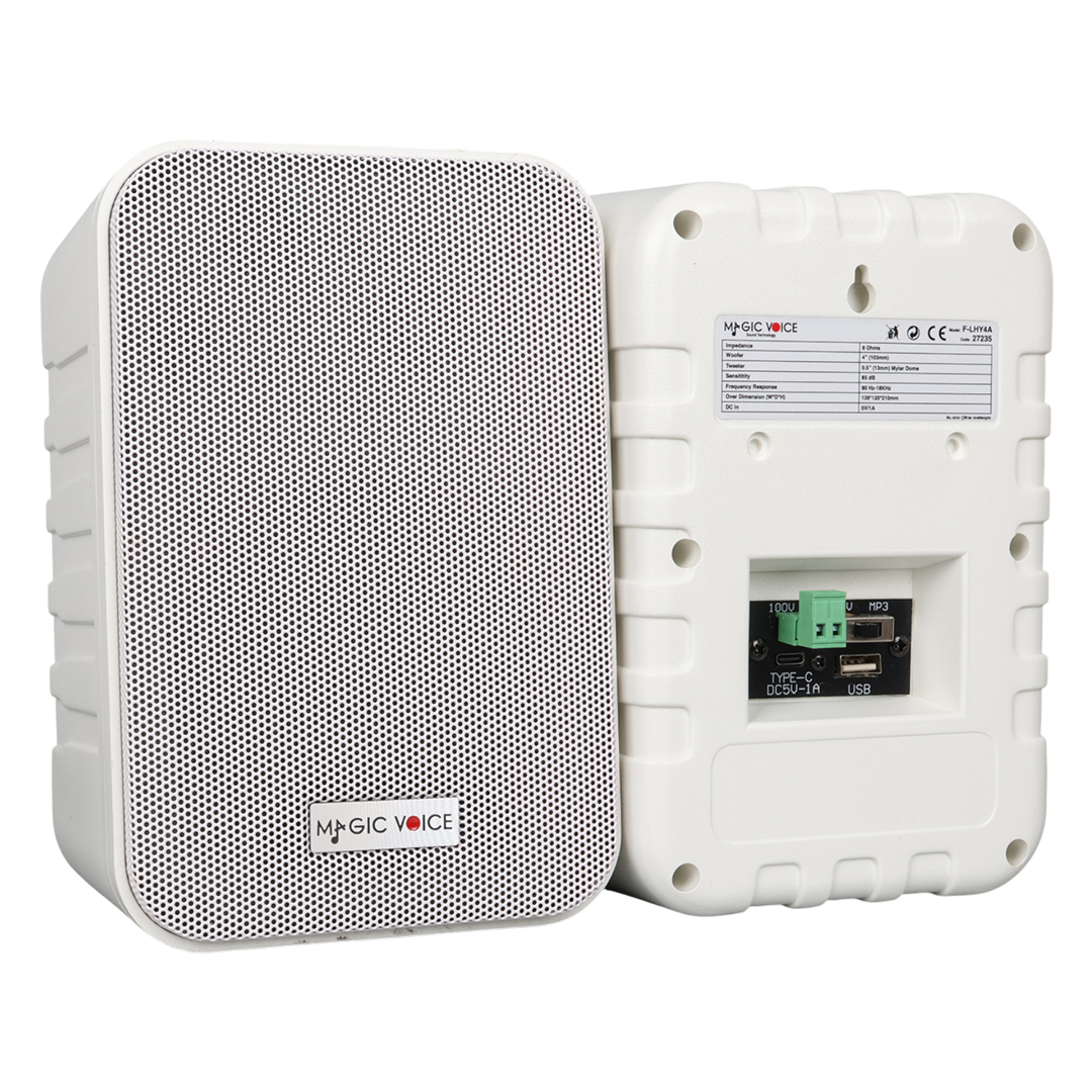 MAGICVOICE F-LHY4A 10 CM 4'' 10 W (MAX:150W) BEYAZ ÇİFTLİ USB'Lİ TRAFOLU SÜTUN HOPARLÖR (2'Lİ TAKIM)