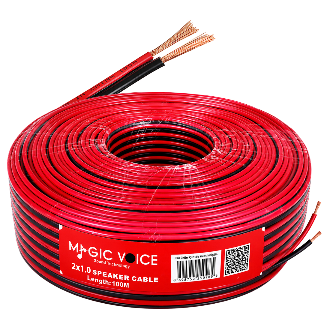 MAGİCVOİCE MV-29552 2X1.00MM SİYAH KIRMIZI 100 METRE CCA HOPARLÖR SES KABLOSU