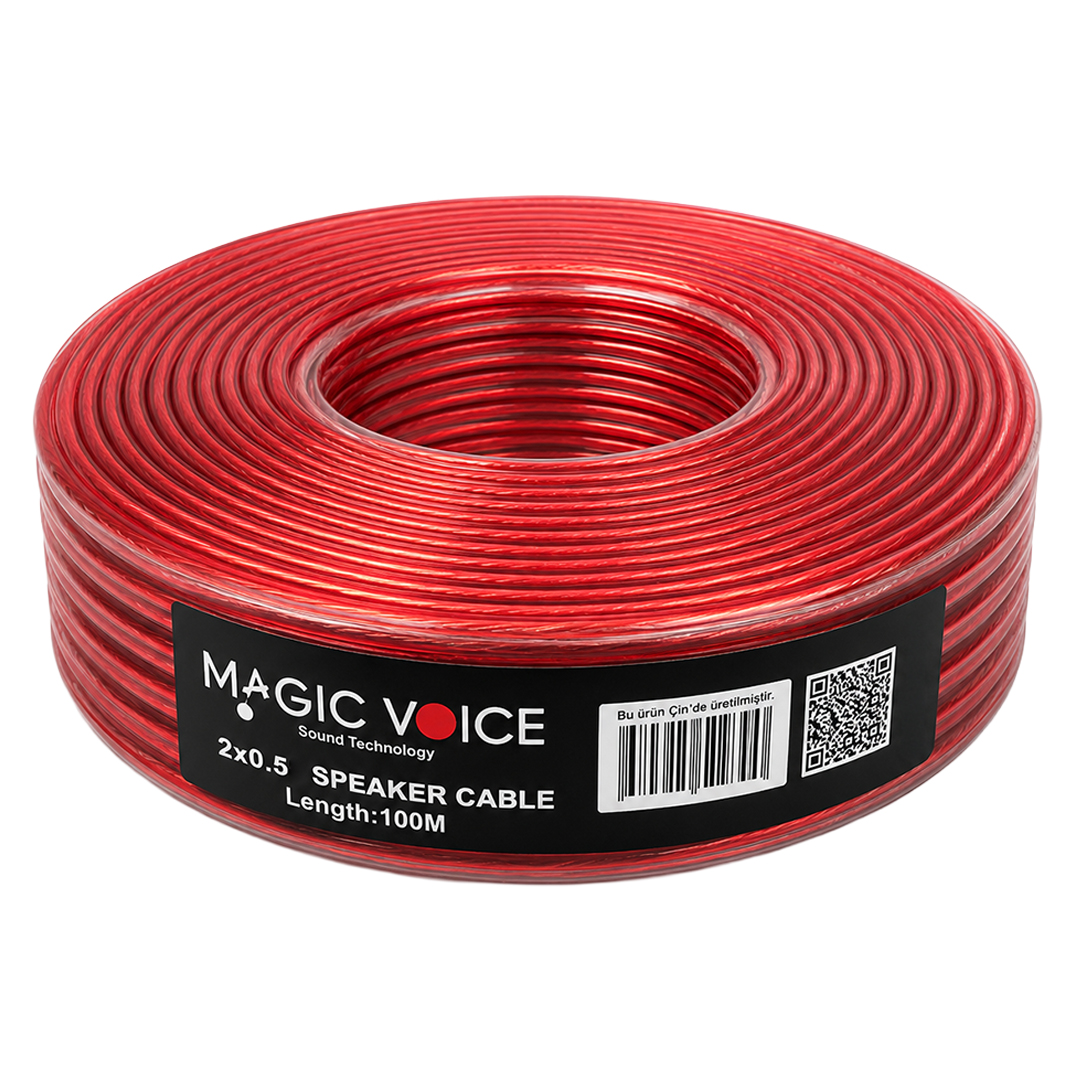 MAGİCVOİCE MV-29553 2X0.50MM SİYAH ŞEFFAF KIRMIZI ÇİZGİLİ 100 METRE CCA HOPARLÖR KABLOSU