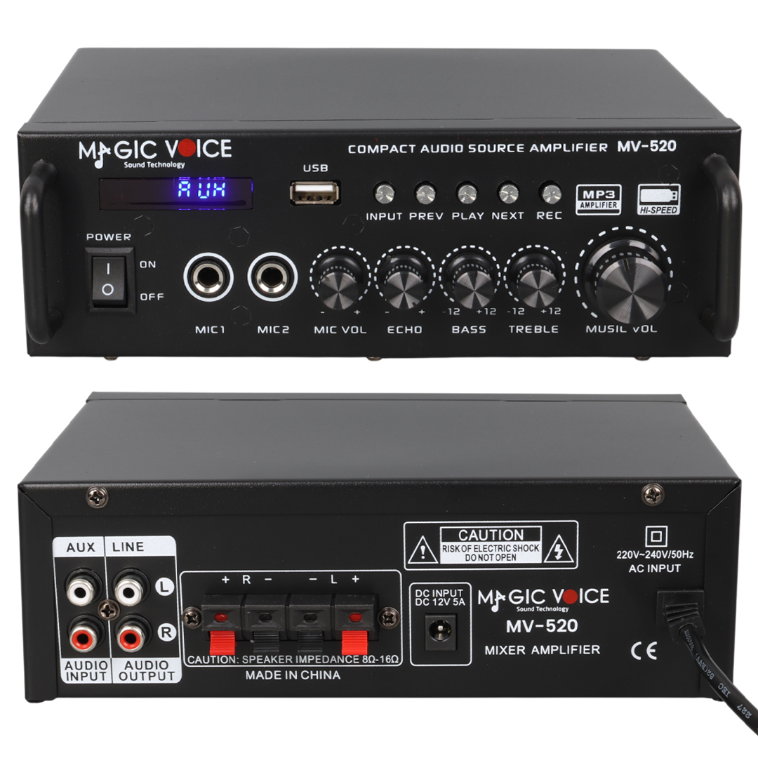 MAGICVOICE MV-520 30W USB/SD/UK BLUETOOTH EKO-2 MİK.TDA 7377 Lİ *2 GİRİŞ UK'LI 220/12V TRAFOSUZ ANFİ