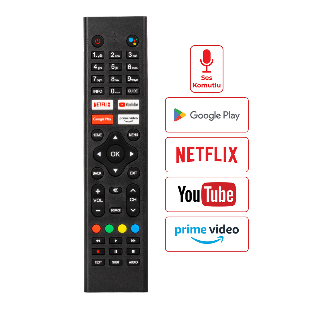 WEKO KL SUNNY SN43LEDH6886 NETFLIX-GOOGLE PLAY-YOUTUBE-PRIME VIDEO TUŞLU SES KOMUTLU LCD LED TV KUMANDA (YAZISIZ)