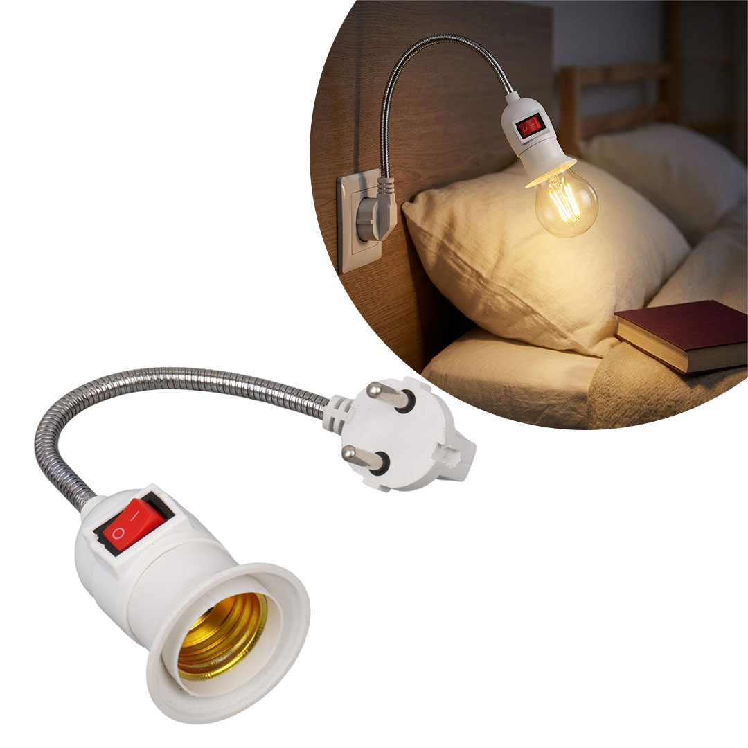 LEDX DY-112 PRİZDEN E27 DUYA DÖNÜŞTÜRÜCÜ 26CM SPİRALLİ ANAHTARLI DUY