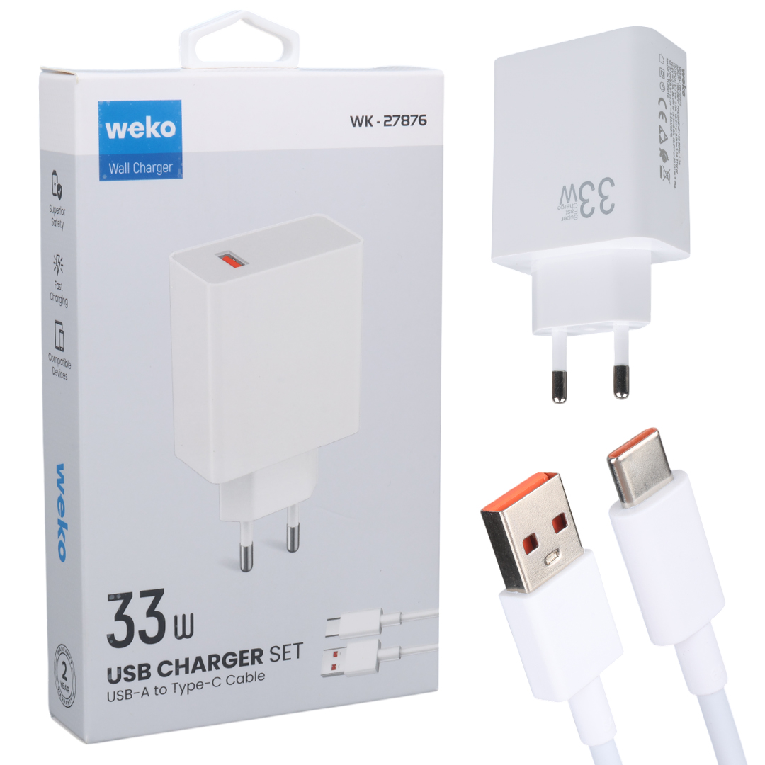 WEKO WK-27876 M11 33W TURBO USB ŞARJ BAŞLIK ADAPTÖRÜ + TYPE-C KABLO