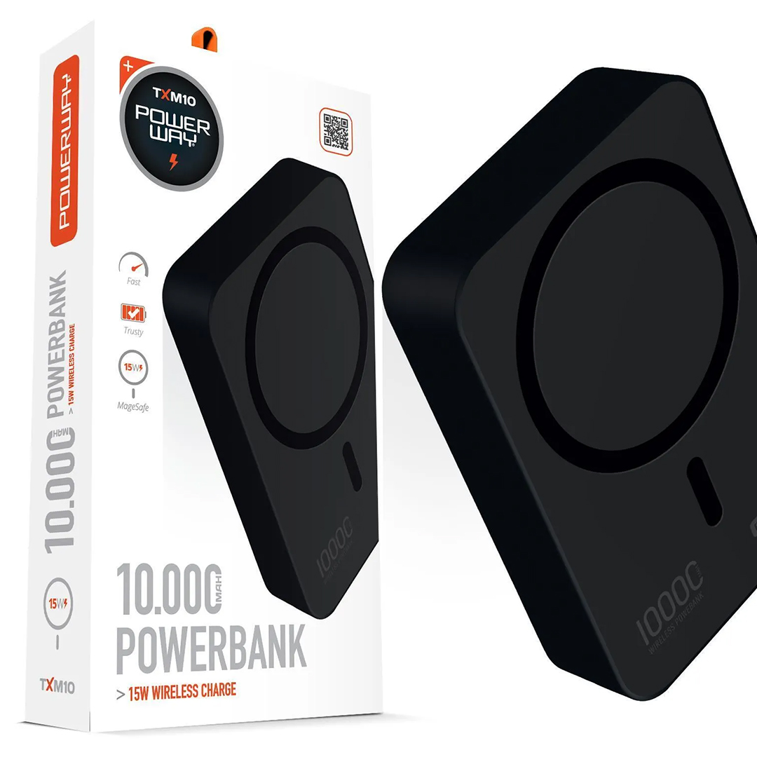 POWERWAY TXM10 - 10.000MAH PD15W MAGSAFE KABLOSUZ WİRELESS TAŞINABİLİR ŞARJ CİHAZI SİYAH-BEYAZ POWERBANK